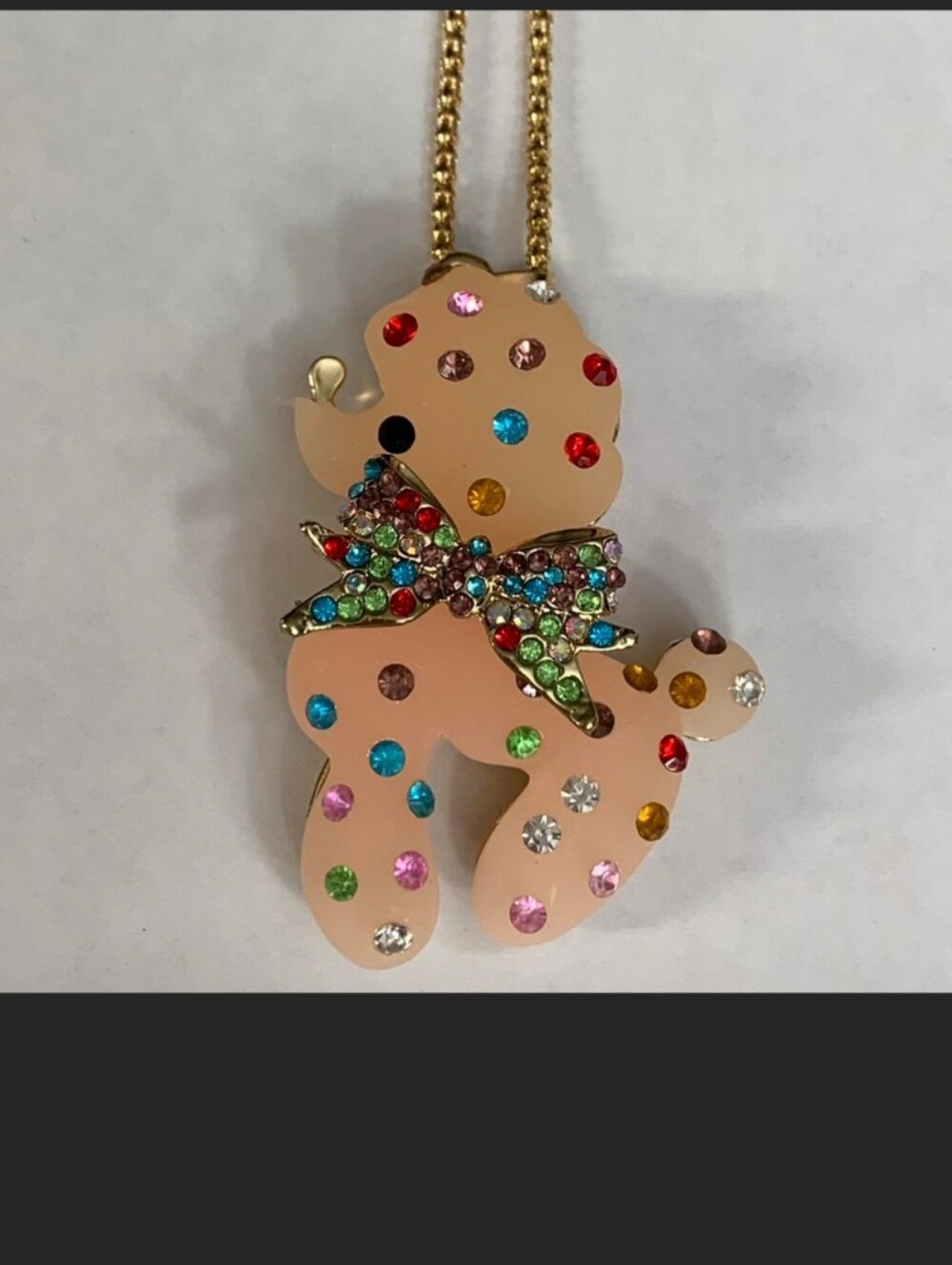 SALE!!  Betsey Johnson Pink Puppy Dog  Necklace with Multicolor Gems